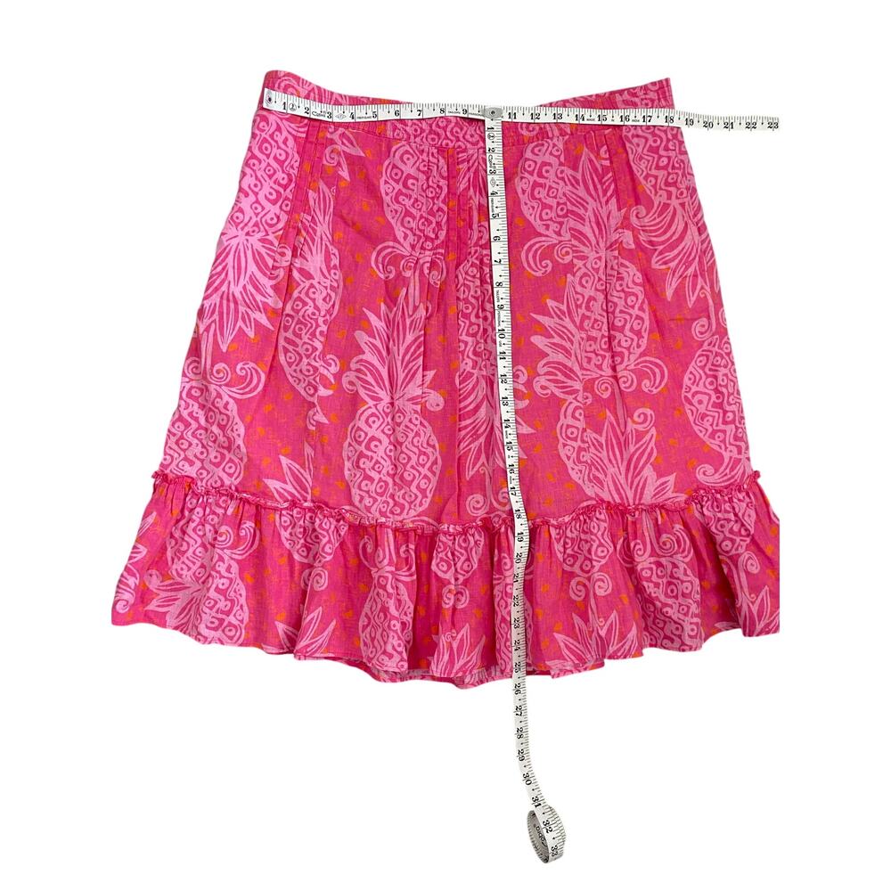 Lilly Pulitzer Largo Daiquiri Skirt L Pink Pineapple Print Linen Ruffle Pockets - Picture 9 of 11